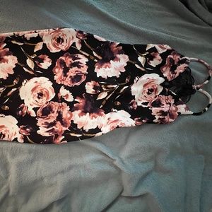 MIDI body-con black dress with pink flowers